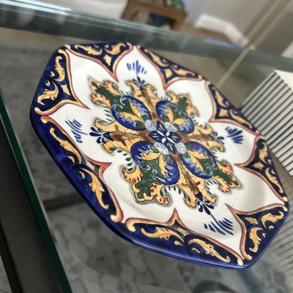 I. Godinger & Co Italian VTG Cobalt Yellow Flower Hand Painted 7